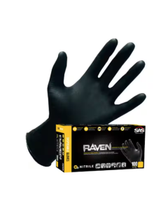 Raven Powder Free Nitrile Disposable Gloves | 7 Mil - Med | Latex Free, Chemical + Puncture Resistant, Textured Grip, Single Use | for Automotive, Industrial, Janitorial, MRO, Food Service | 66517