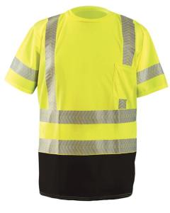 Occunomix, Segmented Tape Short Sleeve Class 3 T-Shirt, w/pkt, Black bottom, Size: Large