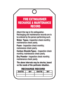 5-3/4"Lx3-1/4"W Black/Red/White Plastic RECHARGE & MAINTENANCE RECORD Write-On Fire Extinguisher Tag  25/PKG - TRS211PTP