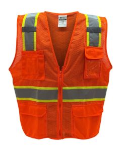 Sheffield SP-1196 Class 2 Safety Vest – Hi-Vis Orange, Full Mesh, Reflective Tape, Lightweight, Zipper Front, ANSI Compliant Gear