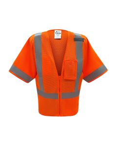 Sheffield SP-1265 Class 3 Safety Vest – Hi-Vis Orange, ANSI/ISEA Compliant, Mesh Fabric, Reflective, Zipper Front, Economy Fit