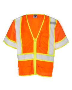 Orange 6 Pocket Contrast Mesh Vest w/ Zipper-3X - 1243-3X