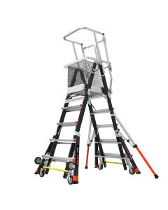 Little Giants Cage-Adjustable Ladder 5'-9' Model - ANSI Type IAA - 375 lb Rated, Fiberglass Adjustable Enclosed Elevated Platform with Wheel Lift - 18509-240