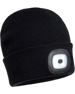 Portwest Rechargeable LED Beanie Outdoor Winter Warm Light Hat Work Safety Security, Black