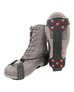 Ice Gripster Treads Nonslip Traction Cleats for Snow and Ice, Anti-Slip Overshoe Crampons with Adjustable Cinch Cord, 10 Carbon Steel Studs for Secure Grip, Large, Black and Red