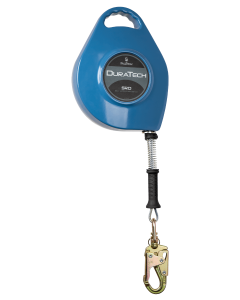 DuraTech® 50’ SRD Is equipped with a side cable payout, aluminum housing, internal braking system, swiveling self-locking carabiner and a spring block shock with a grip handle all within a stackable design. - 7268C