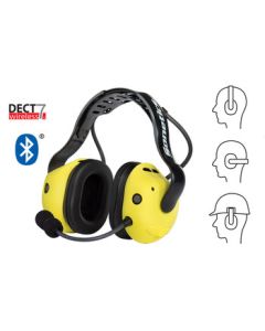 SONETICS DECT7 wireless headset with Bluetooth, over head, includes wall and car charger. Hear your surroundings and your coworkers without removing your hearing protection. Mobility up to 1,600 feet (line-of-sight) lets you go where you need. 24dB NRR pr