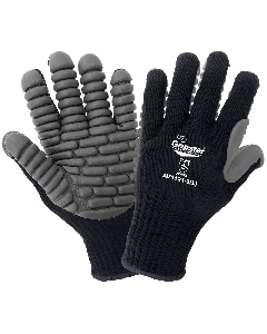 This anti-vibration glove features a patented palm with ergonomic pre- AV1121-XL