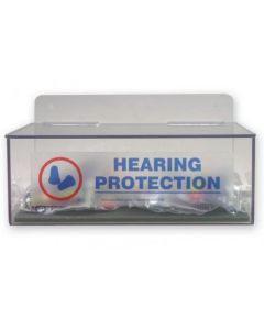 DISPENSER FOR EARPLUGS,  POLYCARBONATE W/ SIGN HOLDS CORDED AND NON-CORDED PLUGS, WALL MOUNT OR TABLE TOP - HDH109