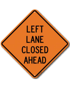"Left Lane Closed Ahead" Dicke Safety Roll-up Signs - Orange, Reflective, 48", 5/16"V & 3/16"H, 4-Pockets:RUR48-100-W20-5L