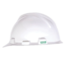 MSA V-Gard Slotted Cap, White, w/Fas-Trac III Suspension, 4pt Ratchet ...